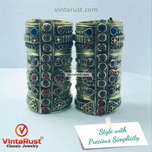 Load image into Gallery viewer, Big Massive Antique Cuff Bracelet With Glass Stones