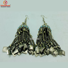 Load image into Gallery viewer, Long Kuchi Antique Earrings with Tassels