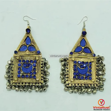 Load image into Gallery viewer, Pure Vintage Blue Dangle Earrings With Bells