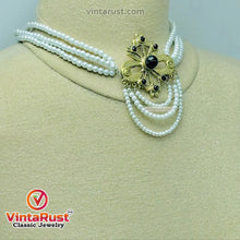 Load image into Gallery viewer, White Pearls Jewelry Set With Black Beads