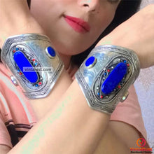 Load image into Gallery viewer, Blue Lapis Stone Cuff Bracelet With Beads