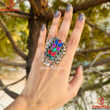 Load image into Gallery viewer, Multicolor Glass Stones Kuchi Statement Ring