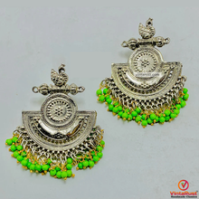 Load image into Gallery viewer, Indian Oxidized Big Earrings With Green Beads