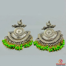 Load image into Gallery viewer, Indian Oxidized Big Earrings With Green Beads