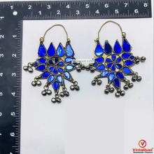 Load image into Gallery viewer, Tribal Glass Stones Floral Earrings With Silver Bells