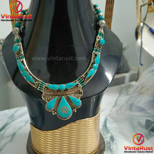 Load image into Gallery viewer, Statement Turquoise Nepalese Tribal Choker Necklace