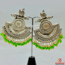 Load image into Gallery viewer, Indian Oxidized Big Earrings With Green Beads