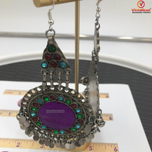 Load image into Gallery viewer, Purple Round Tribal style Earrings