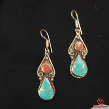 Load image into Gallery viewer, Boho Turquoise and Coral Stone Earrings