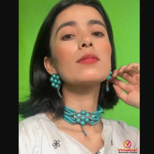 Load image into Gallery viewer, Turquoise Flower Necklace and Earrings Jewellery Set