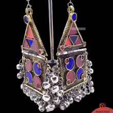 Load image into Gallery viewer, Tribal Dangle with Red and Blue Glass Stones Earrings