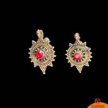 Load image into Gallery viewer, Tribal Stud Earrings With Red Glass Stone