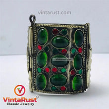 Load image into Gallery viewer, Vintage Gypsy Cuff Bracelet With Big Glass Stones