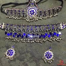 Load image into Gallery viewer, Blue Glass Stones Ethnic jewellery Set