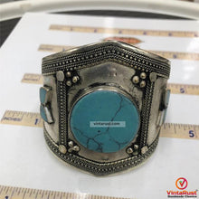 Load image into Gallery viewer, Vintage Kuchi Turquoise Stone Cuff Bracelet