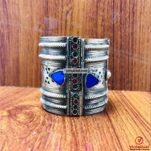 Load image into Gallery viewer, Vintage Kuchi Cuff Bracelet With Blue Glass Stones