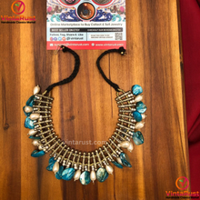 Load image into Gallery viewer, Handmade Tribal Kuchi Choker with Blue Stones