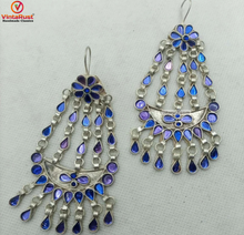 Load image into Gallery viewer, Blue Glass Stone Kuchi Massive Earrings