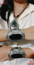 Load image into Gallery viewer, Black Gemstone Necklace With Coral And Turquoise Beads with Cuff Bracelet