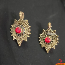 Load image into Gallery viewer, Tribal Stud Earrings With Red Glass Stone