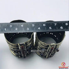 Load image into Gallery viewer, Tribal Vintage Blue and Red Glass Stones Handcuff