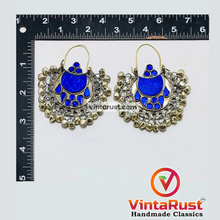 Load image into Gallery viewer, Blue Kuchi Hoop Earrings With Small Silver Bells