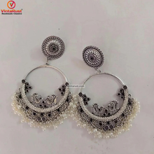 Load image into Gallery viewer, Antique Oxidized Small Pearls Massive Dangle Earrings