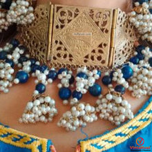 Load image into Gallery viewer, Amulet Cum Blue Beads Choker Necklace With Earrings Jewelry Set
