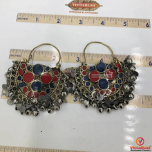 Load image into Gallery viewer, Red and Blue Kuchi Bali Earrings