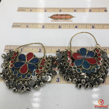 Load image into Gallery viewer, Red and Blue Kuchi Bali Earrings