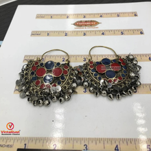 Load image into Gallery viewer, Red and Blue Kuchi Bali Earrings