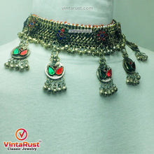 Load image into Gallery viewer, Multicolor Glass Stones Silver Kuchi Bells Jewelry Set