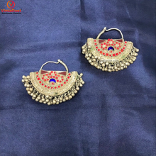 Load image into Gallery viewer, Handmade Vintage Red and Blue Hoop Earrings