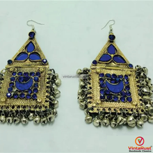Load image into Gallery viewer, Pure Vintage Blue Dangle Earrings With Bells