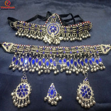Load image into Gallery viewer, Blue Glass Stones Ethnic jewellery Set