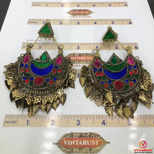Load image into Gallery viewer, Kuchi Multicolor Glass Stones Antique Massive Earrings