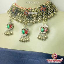 Load image into Gallery viewer, Multicolor Glass Stones Silver Kuchi Bells Jewelry Set