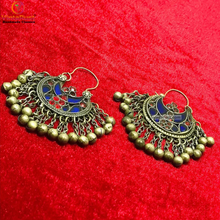 Load image into Gallery viewer, Blue and Red Light Weight Hoop Earrings