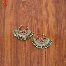 Load image into Gallery viewer, Handmade Vintage Red and Blue Hoop Earrings