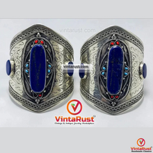Load image into Gallery viewer, Blue Lapis Stone Cuff Bracelet With Beads