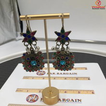 Load image into Gallery viewer, Oversized Dangle Earrings With Multicolor Glass Stones