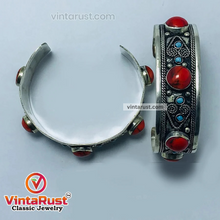 Load image into Gallery viewer, Handmade Cuff Bracelet inlaid with Stones and Beads