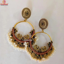 Load image into Gallery viewer, Antique Oxidized Small Pearls Massive Dangle Earrings