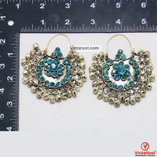 Load image into Gallery viewer, Hoop Earrings Embellished with Bells and Glass Stones