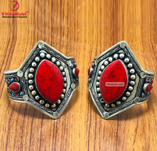 Load image into Gallery viewer, Adjustable Red Coral Gemstone Wide Bracelet