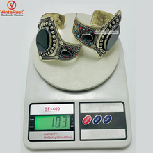 Load image into Gallery viewer, Adjustable Black Stone Cuff Bracelet