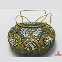 Load image into Gallery viewer, Handmade Black & Gold Kuchi Tribal Clutch