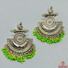 Load image into Gallery viewer, Indian Oxidized Big Earrings With Green Beads