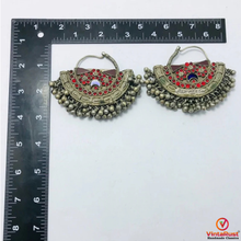 Load image into Gallery viewer, Handmade Vintage Red and Blue Hoop Earrings
