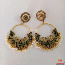 Load image into Gallery viewer, Antique Oxidized Small Pearls Massive Dangle Earrings